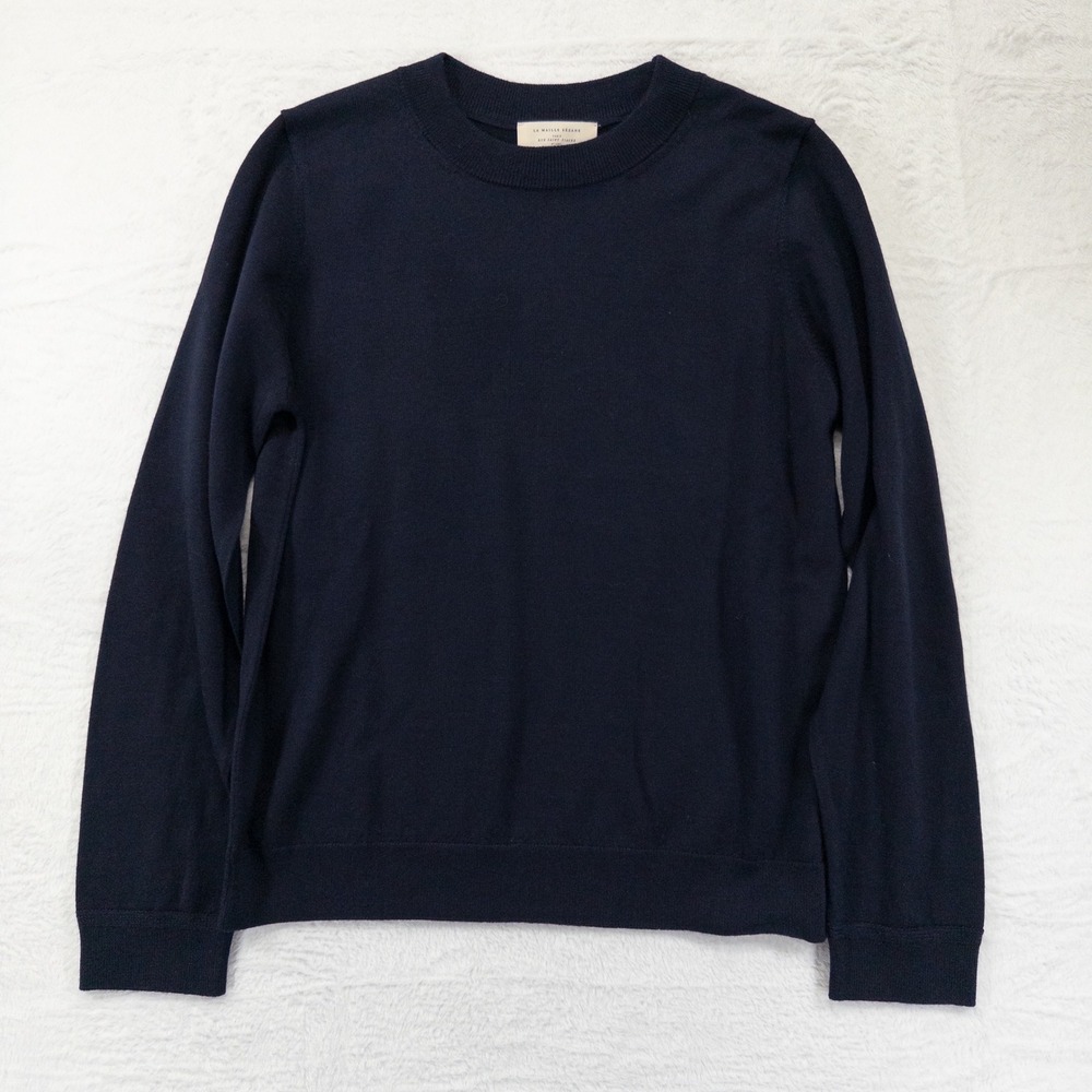 La Maille Sezane 100% Merino Wool Knit Sweater Womens Large Navy Blue Minimalist